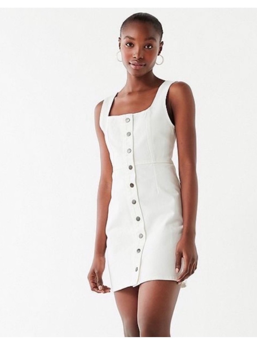 Urban Outfitters White Square-Neck Button Mini Dress